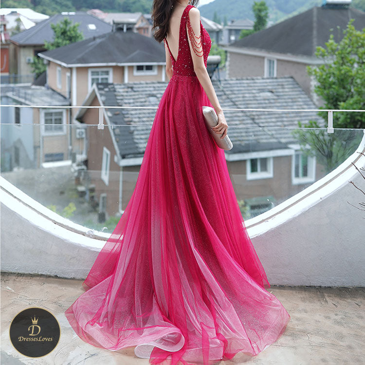#5300 V-neck tassel evening dress