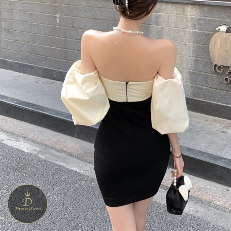 #5389 BANDEAU PUFF SLEEVES  DRESS