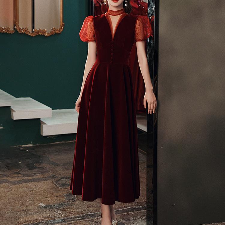 #60088 Puff Sleeve Evening Dress