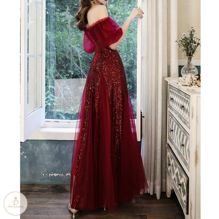 #7374 ऑफ शोल्डर सेक्विन स्विंग ड्रेस