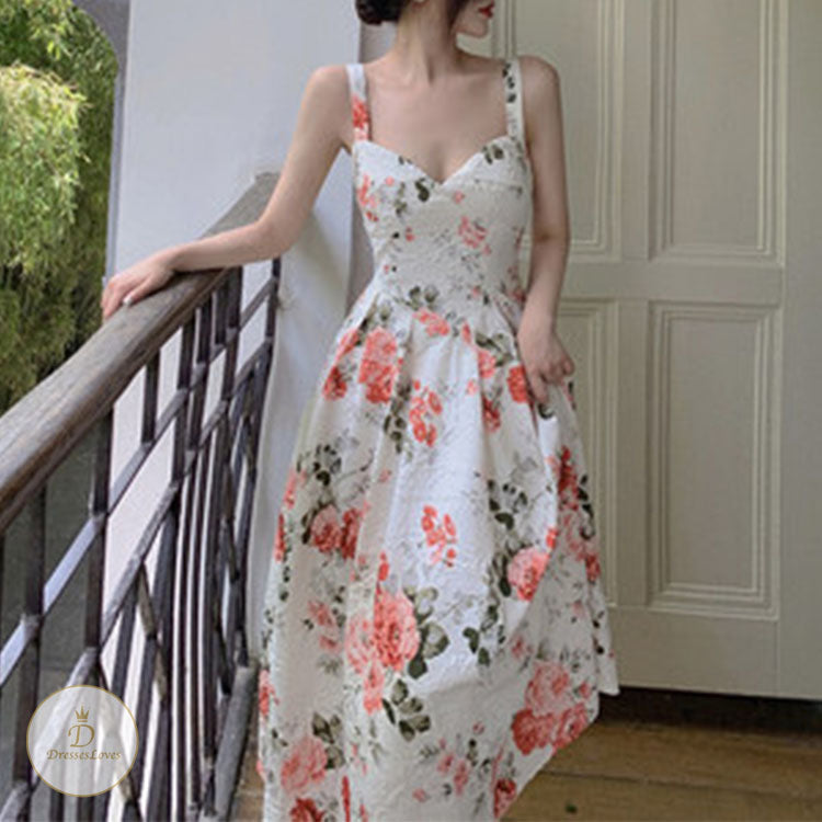 #7520 RETRO FLORAL SLING DRESS