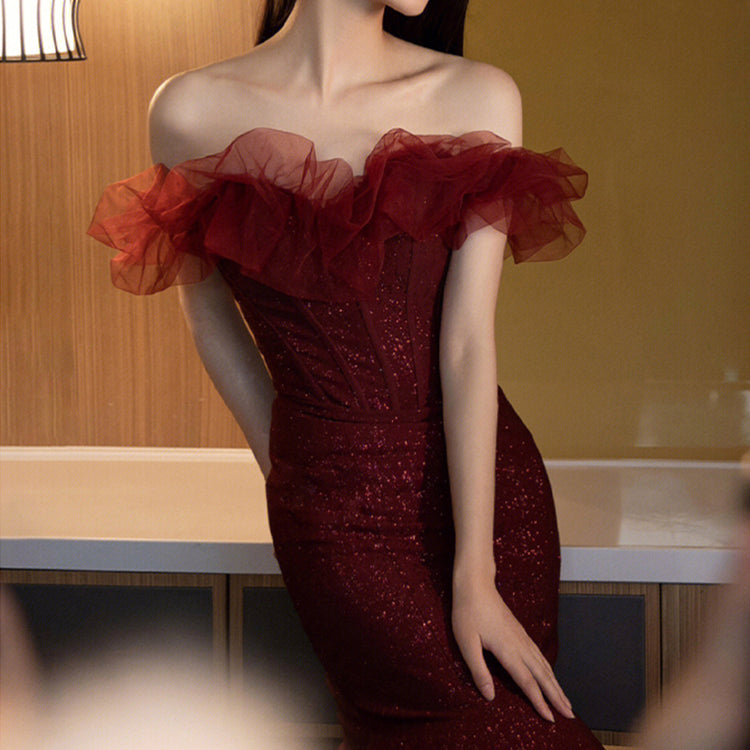 #7742 SEQUIN ONE SHOULDER EVENING DRESS