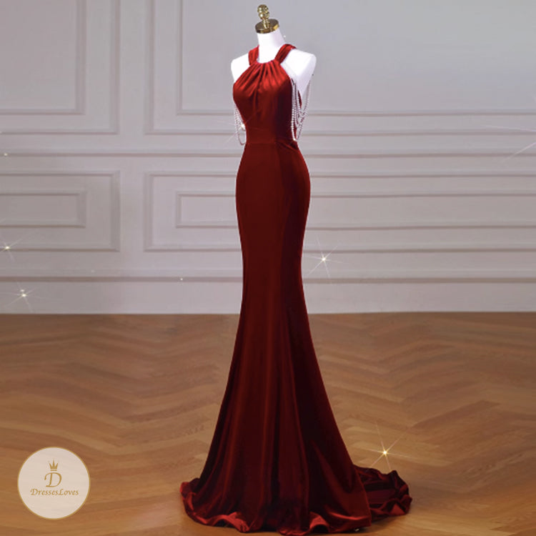 #7767 OFF HALTER EVENING DRESS