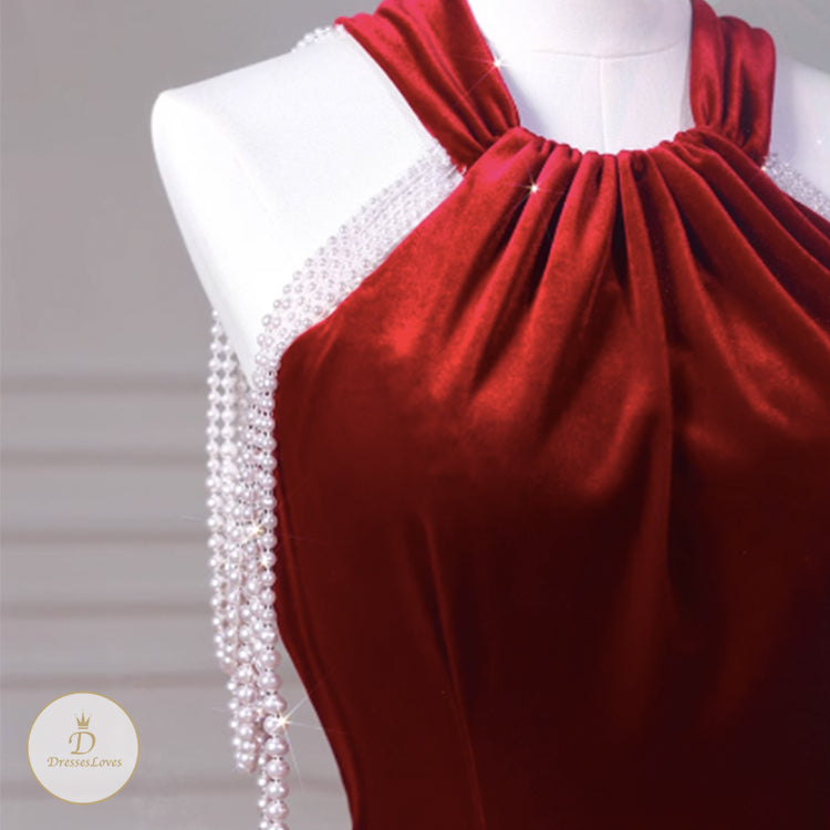 #7767 OFF HALTER EVENING DRESS