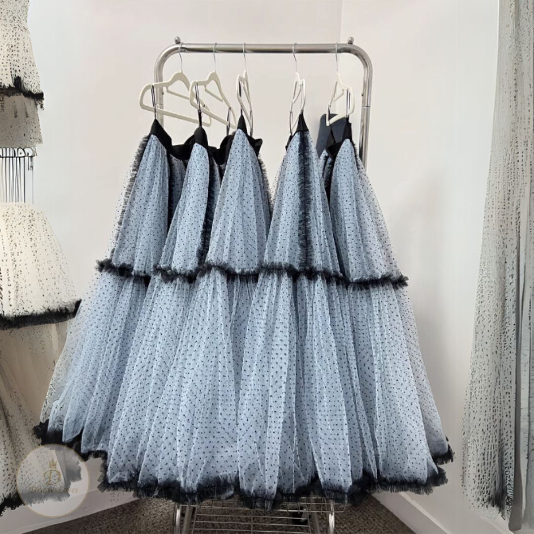 #7884 AUTUMN HIGH WAIST POLKA DOT TULLE SWING RUFFLE LACE SKIRT