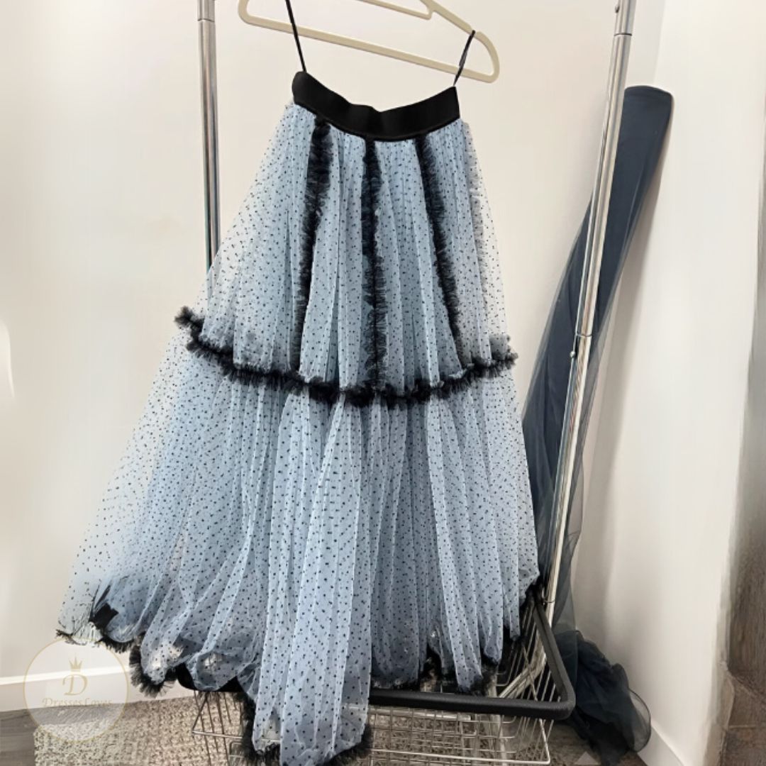 #7884 AUTUMN HIGH WAIST POLKA DOT TULLE SWING RUFFLE LACE SKIRT
