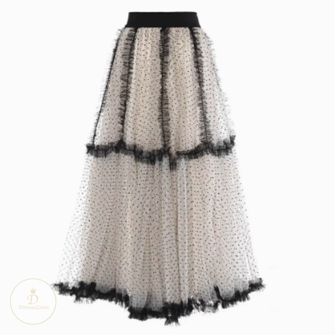 #7884 AUTUMN HIGH WAIST POLKA DOT TULLE SWING RUFFLE LACE SKIRT