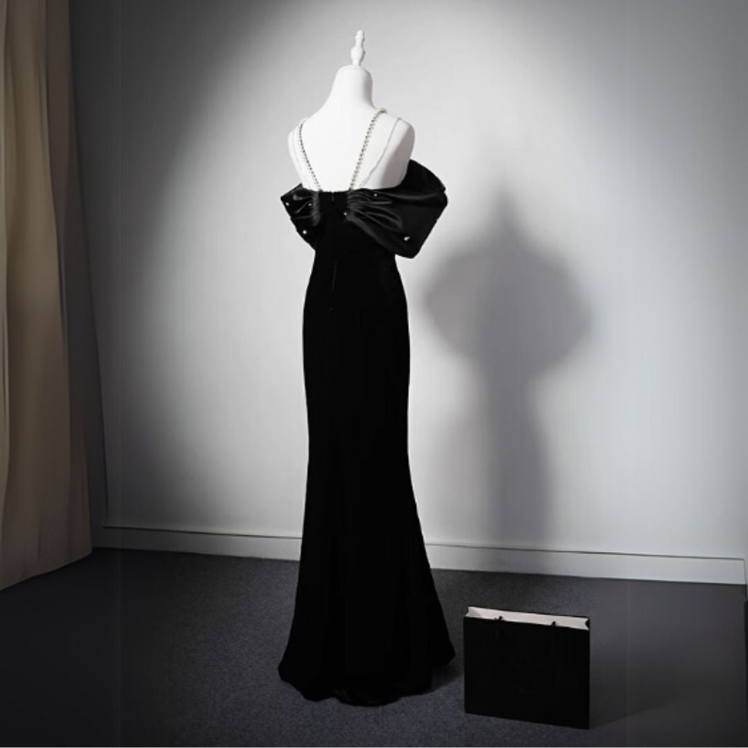 #7890 BEADED OFF-SHOULDER BLACK MERMAID EVENING DRESS