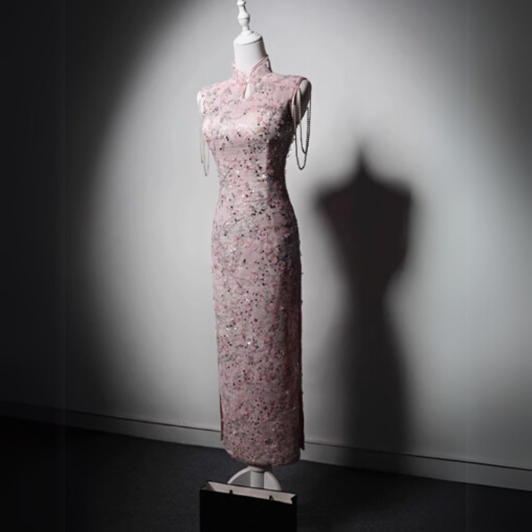 #7891 VINTAGE NEW CHINESE BEADED QIPAO DRESS