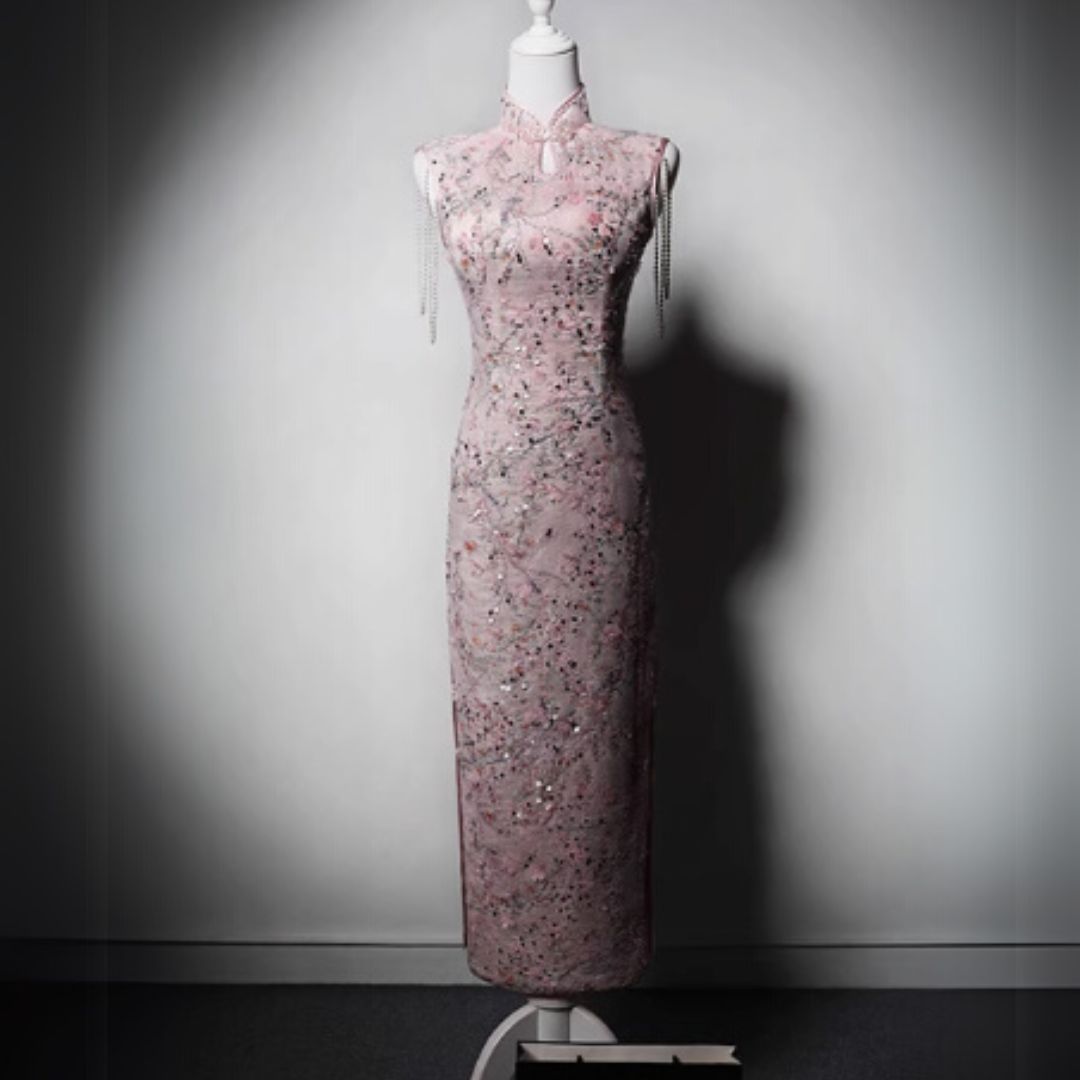 #7891 VINTAGE NEW CHINESE BEADED QIPAO DRESS