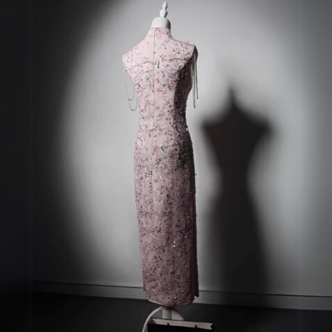 #7891 VINTAGE NEW CHINESE BEADED QIPAO DRESS