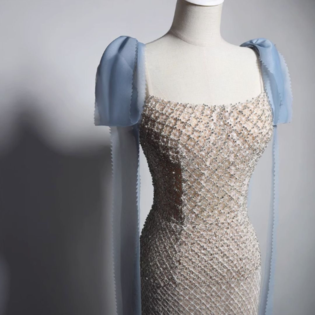 #7894 HANDCRAFTED BEADED STRAP EVENING DRESS