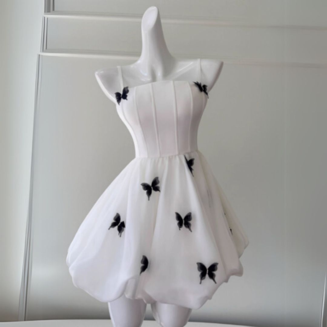 #7899 UTTERFLY ORGANZA SATIN STRAPPY DRESS