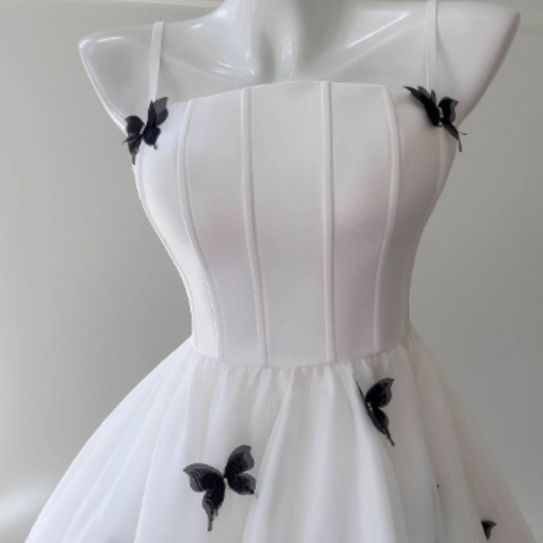 #7899 UTTERFLY ORGANZA SATIN STRAPPY DRESS