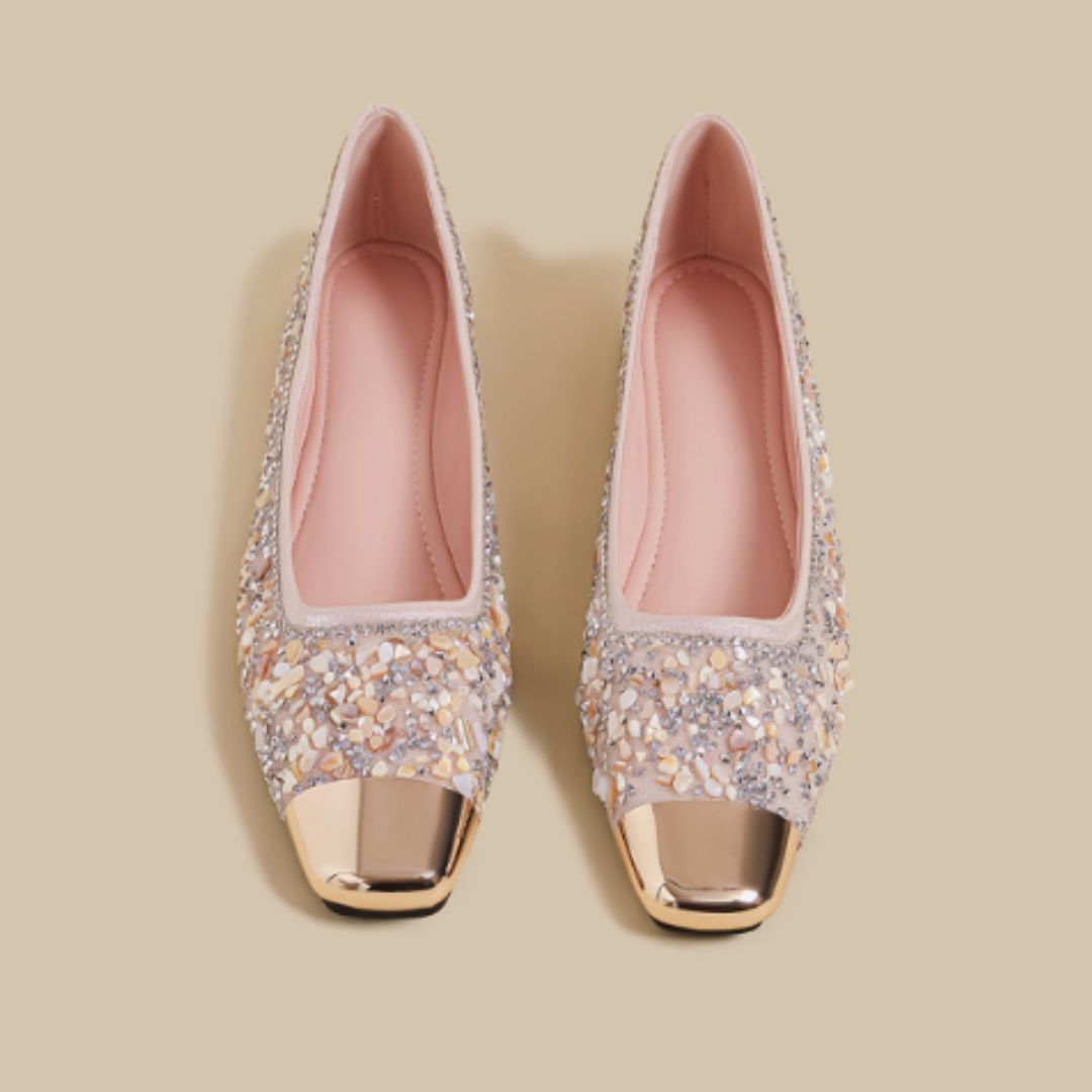 #7907 FLAT ELEGANT PINK MARY JANE SHOES WITH RHINESTONE ACCENTS
