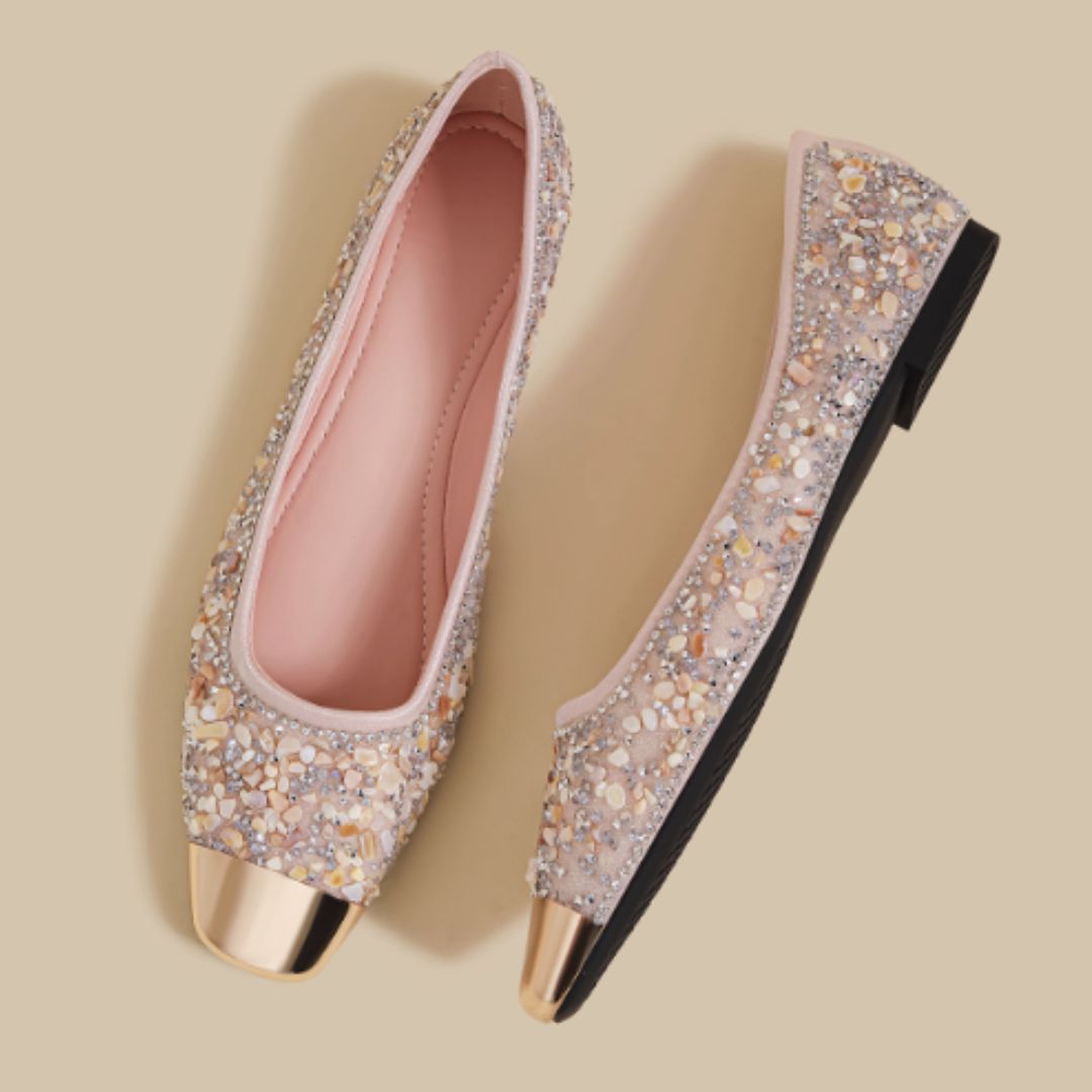 #7907 FLAT ELEGANT PINK MARY JANE SHOES WITH RHINESTONE ACCENTS