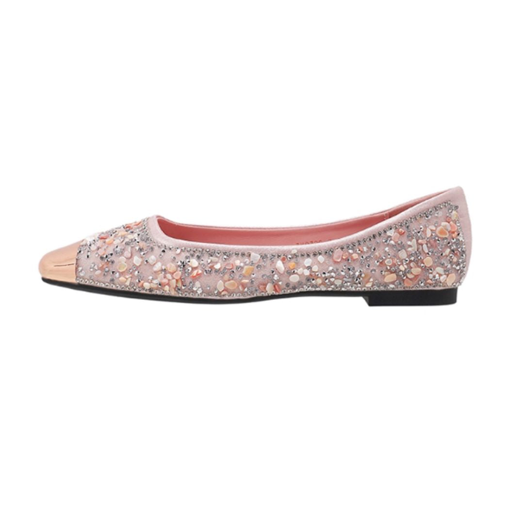 #7907 FLAT ELEGANT PINK MARY JANE SHOES WITH RHINESTONE ACCENTS