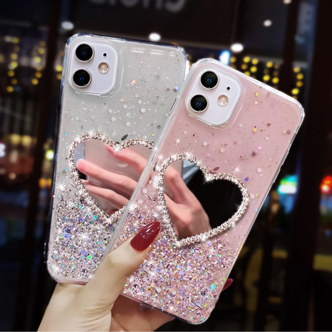#7911 LUXURY RHINESTONE GLITTER HEART MIRROR PHONE CASE