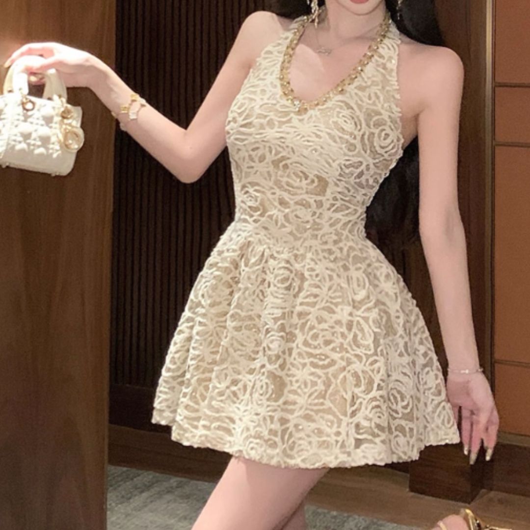 #7913 LUXURIOUS BEADED NECKLINE DRESS
