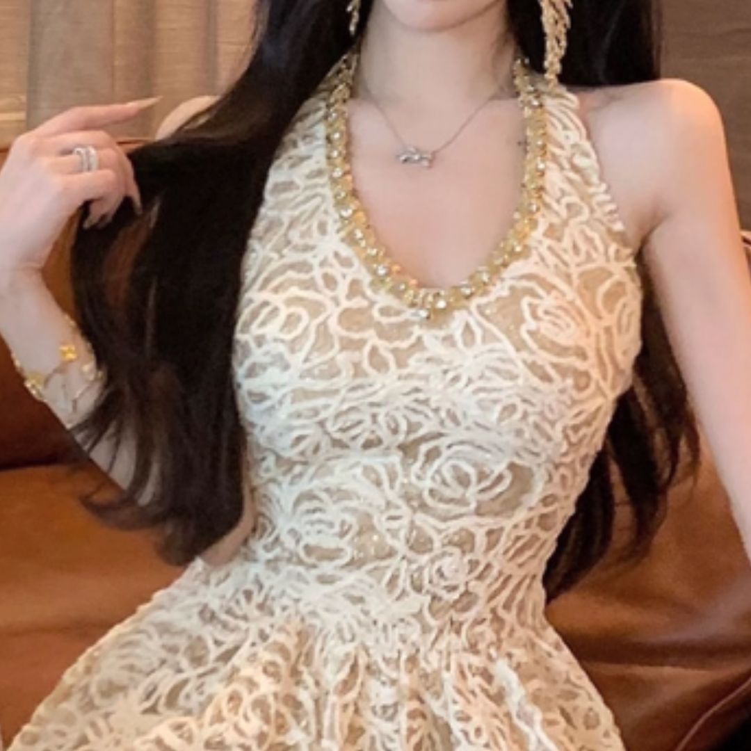 #7913 LUXURIOUS BEADED NECKLINE DRESS