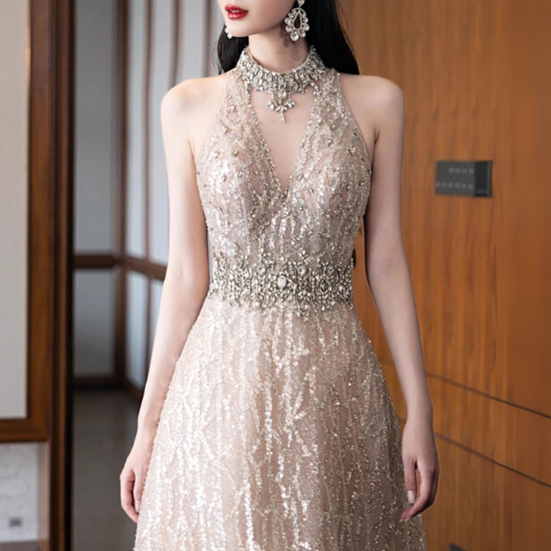 #7929 LUXURY HALTERNECK SEQUIN EVENING DRESS