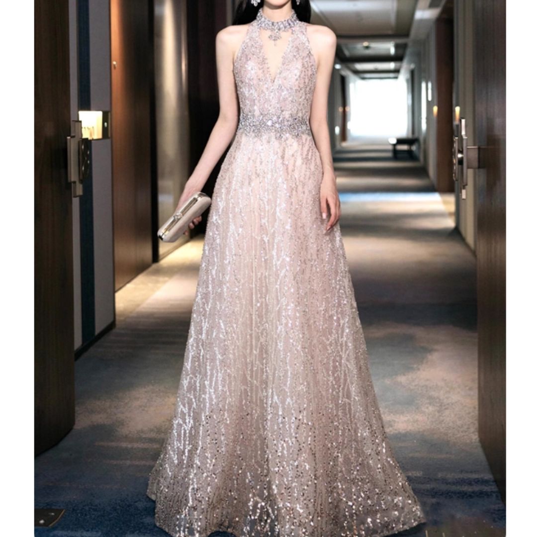 #7929 LUXURY HALTERNECK SEQUIN EVENING DRESS