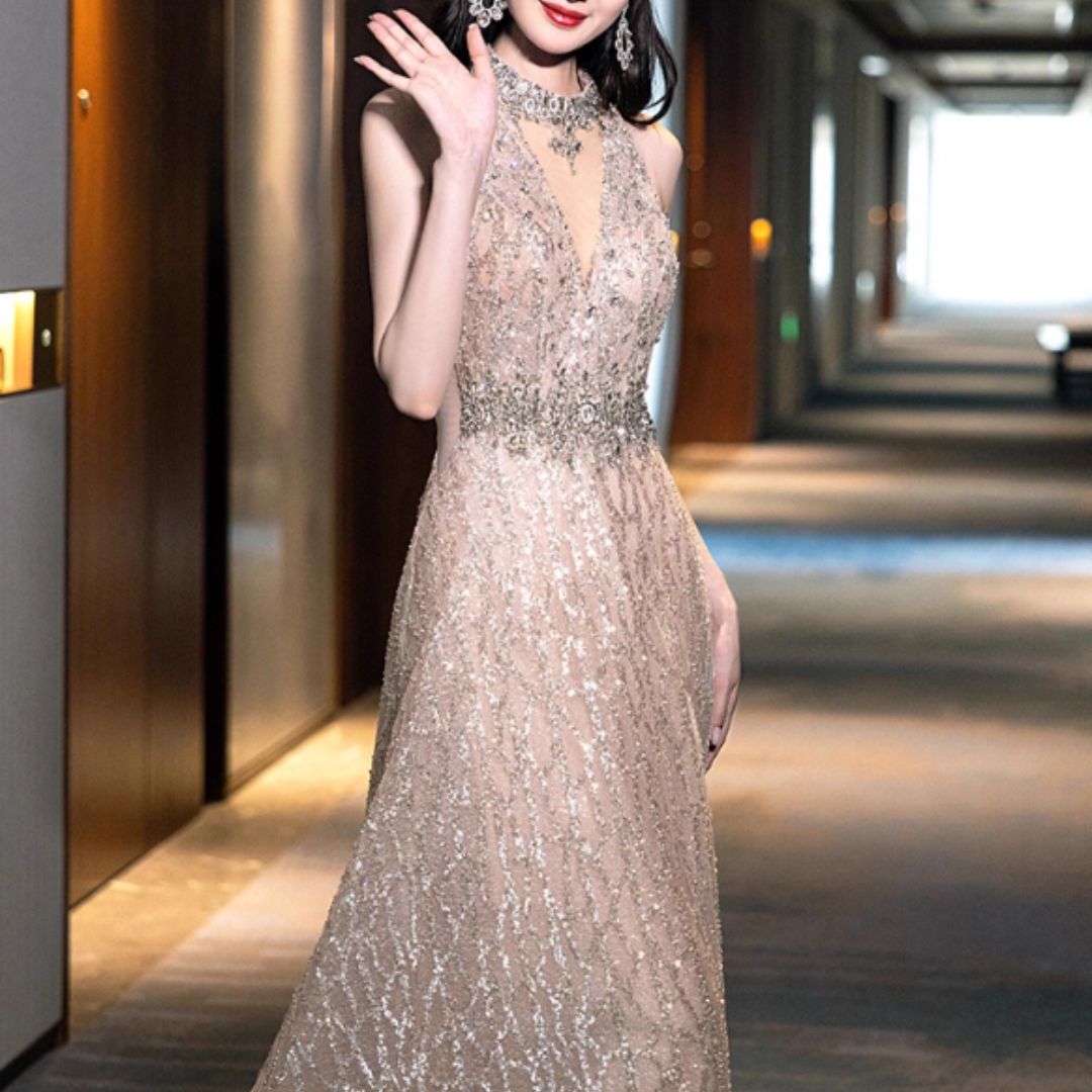 #7929 LUXURY HALTERNECK SEQUIN EVENING DRESS