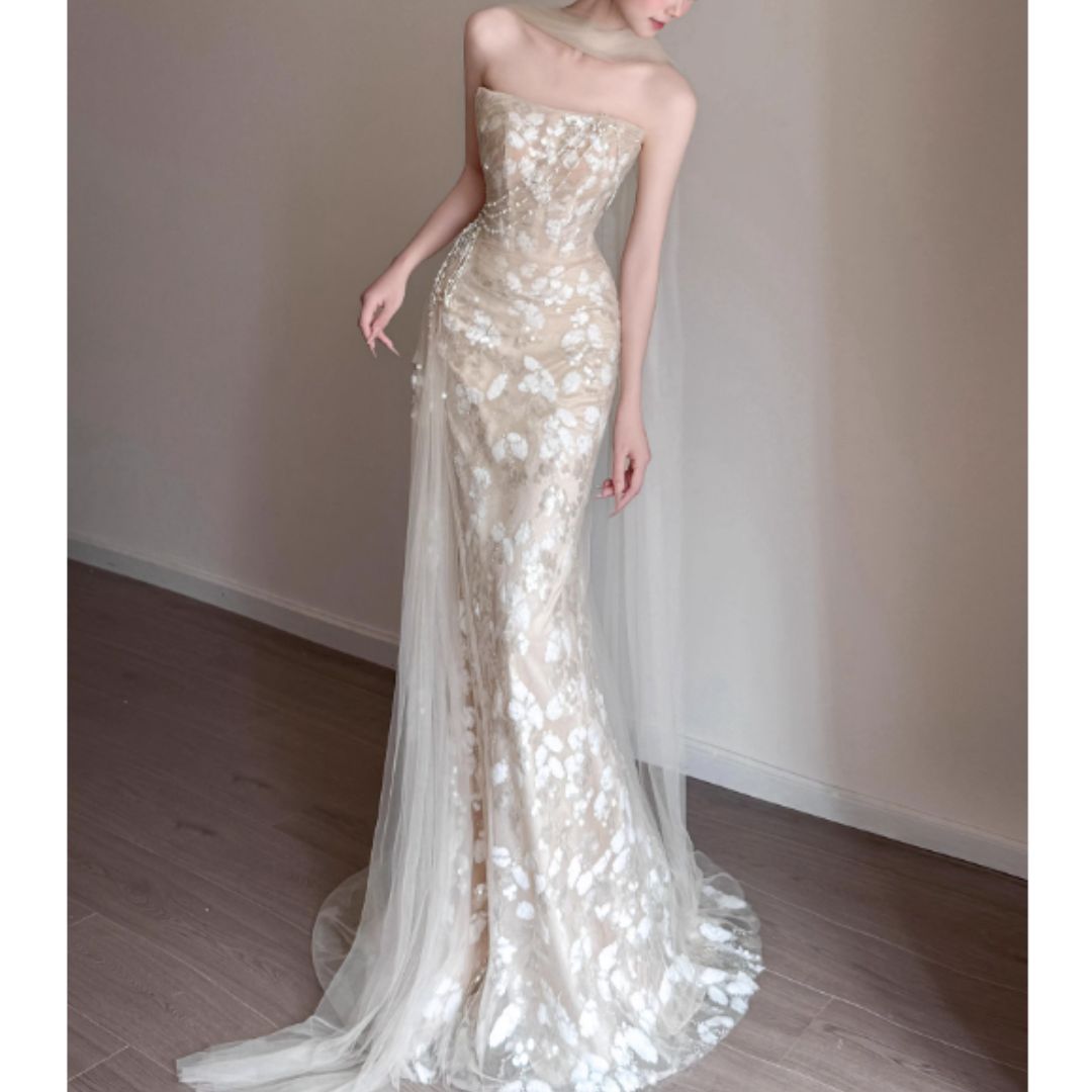 #7934 LUXE FRENCH ELEGANT STRAPLESS EVENING DRESS