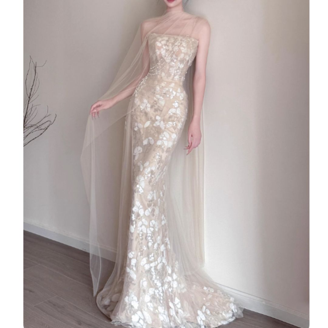 #7934 LUXE FRENCH ELEGANT STRAPLESS EVENING DRESS