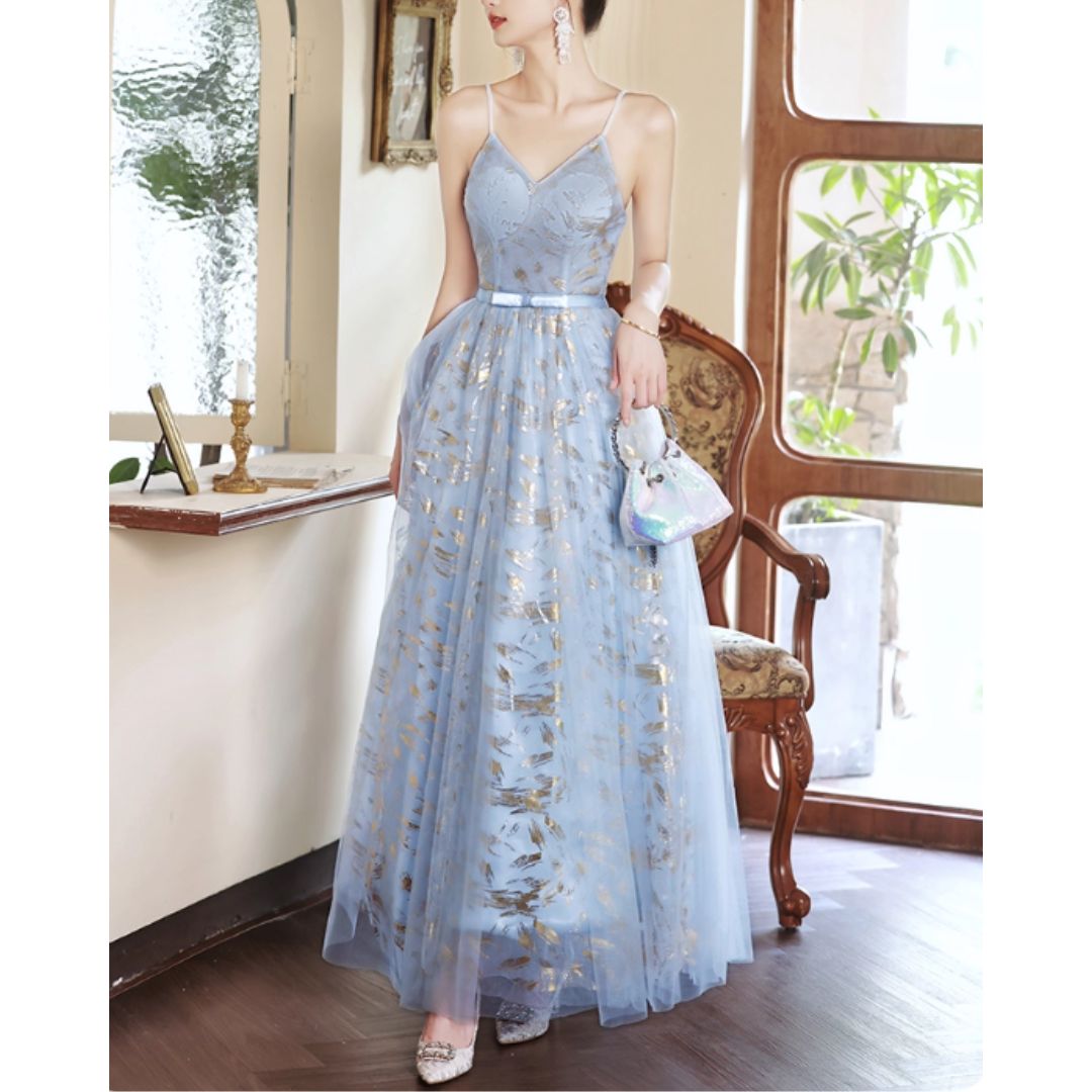 #7937 STRAPPY BLUE EVENING DRESS