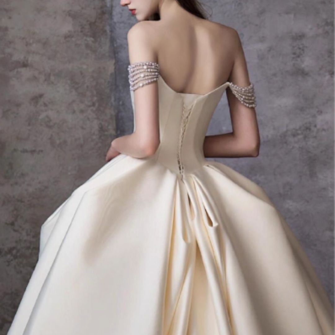 #7944 FRENCH OFF-SHOULDER SATIN WEDDING DRESS