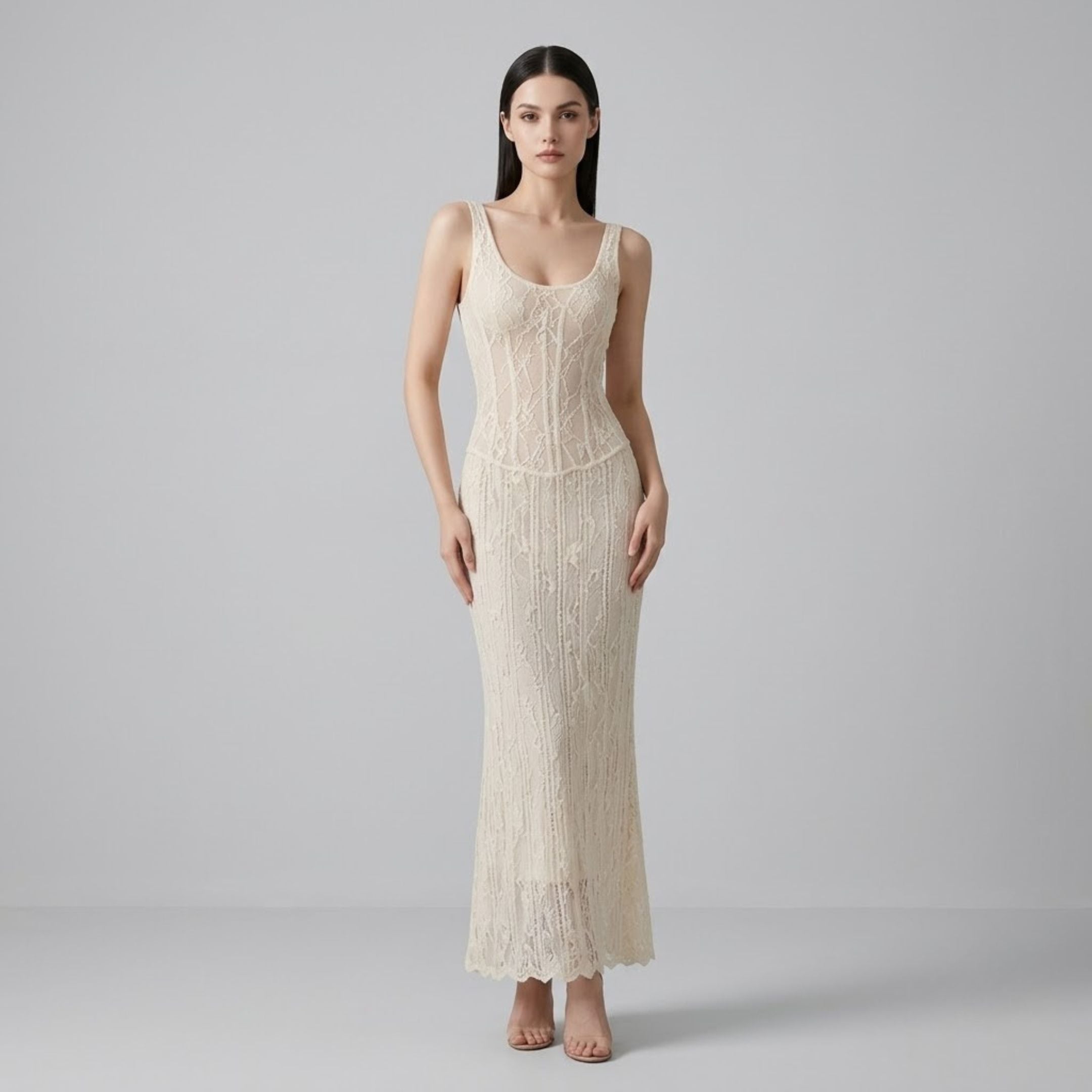 Lace Spliced Corset Knit Fishtail Dress – Dressesloves