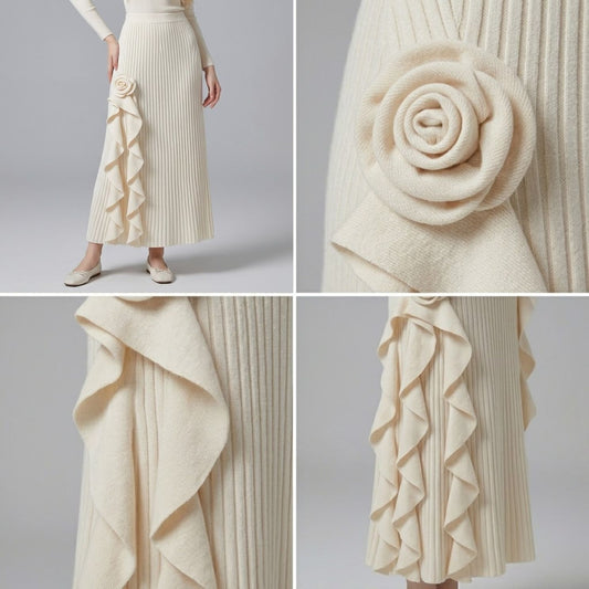 #7853 3D Rose Knit Skirt