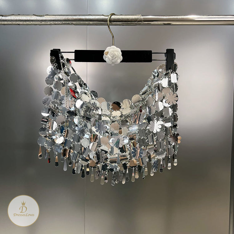 #C1011 SEQUIN VEST + TASSEL SKIRT SET