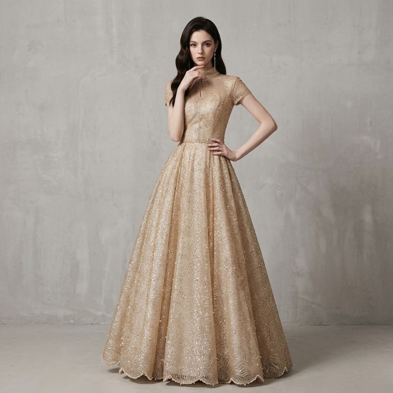 hem formal dress Scalloped Embroidered High-Neck Evening – Dressesloves Mythical Creatures Color:Custom Color (For Free) Simple Maxi Long Black attending a formal
