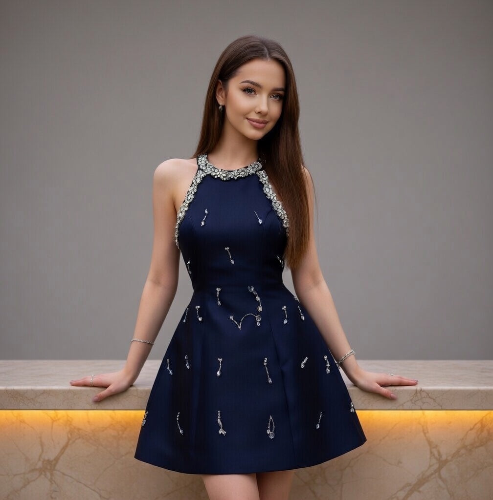 Luxury Heavy Beading Crystal Fringe Halter Neck Short Dress