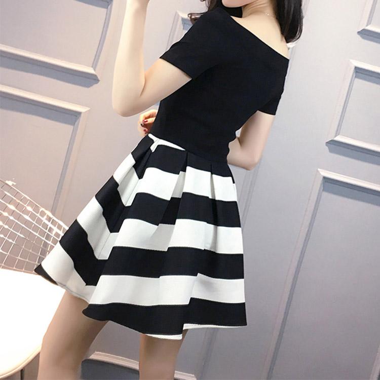 #5115 Black and White Stripes Dress