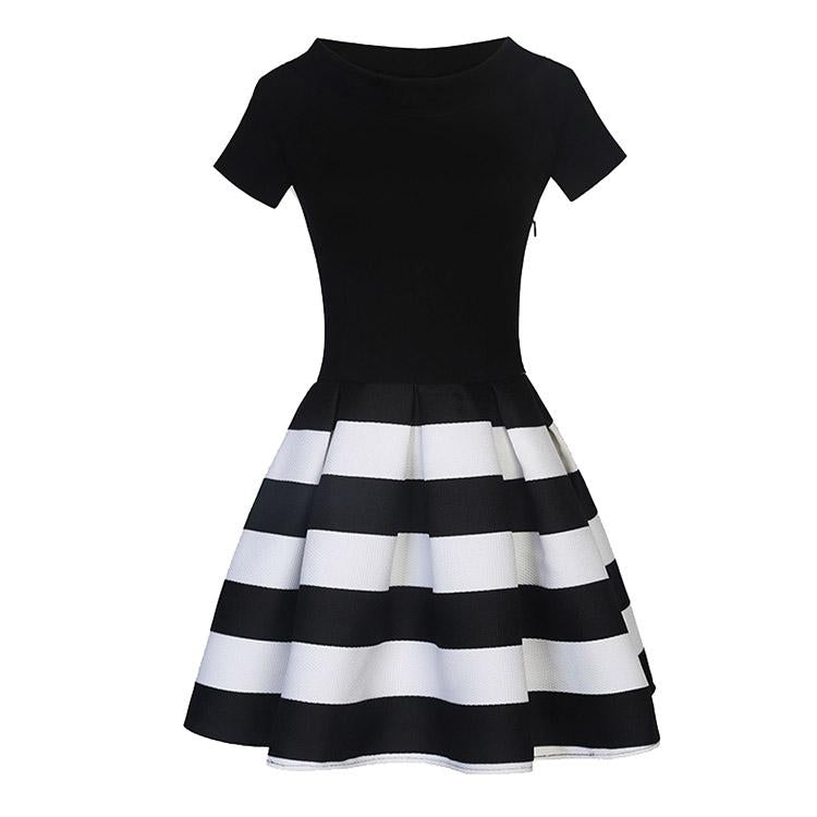 #5115 Black and White Stripes Dress