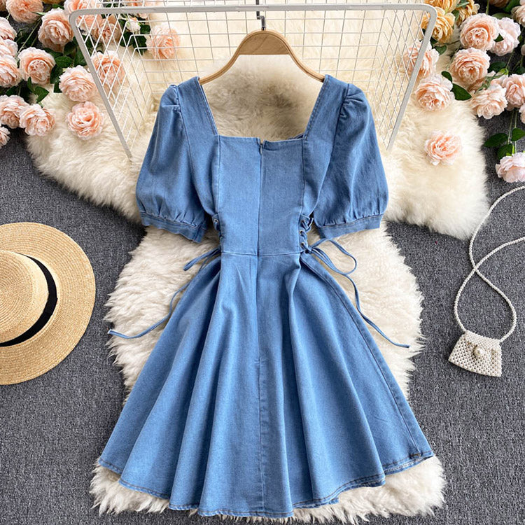 #5154 Puff sleeve denim dress