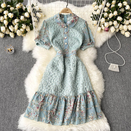 #5156 Puff sleeve Embroidered ruffles dress