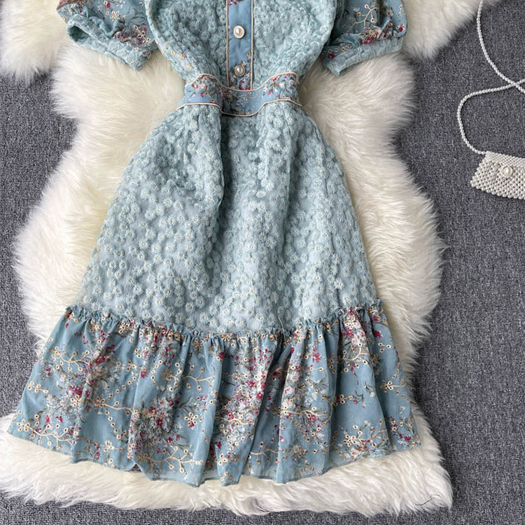 #5156 Puff sleeve Embroidered ruffles dress