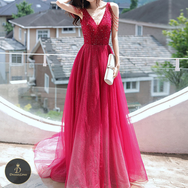 #5300 V-neck tassel evening dress