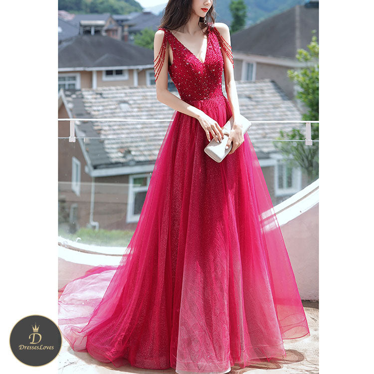 #5300 V-neck tassel evening dress