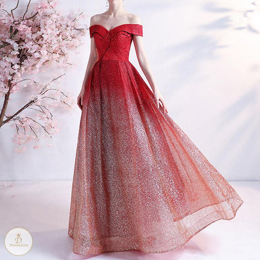 #7312 GRADIENT RED EVENING DRESS