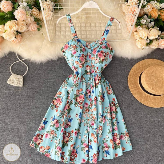 #7324 PRINTED SUSPENDER DRESS