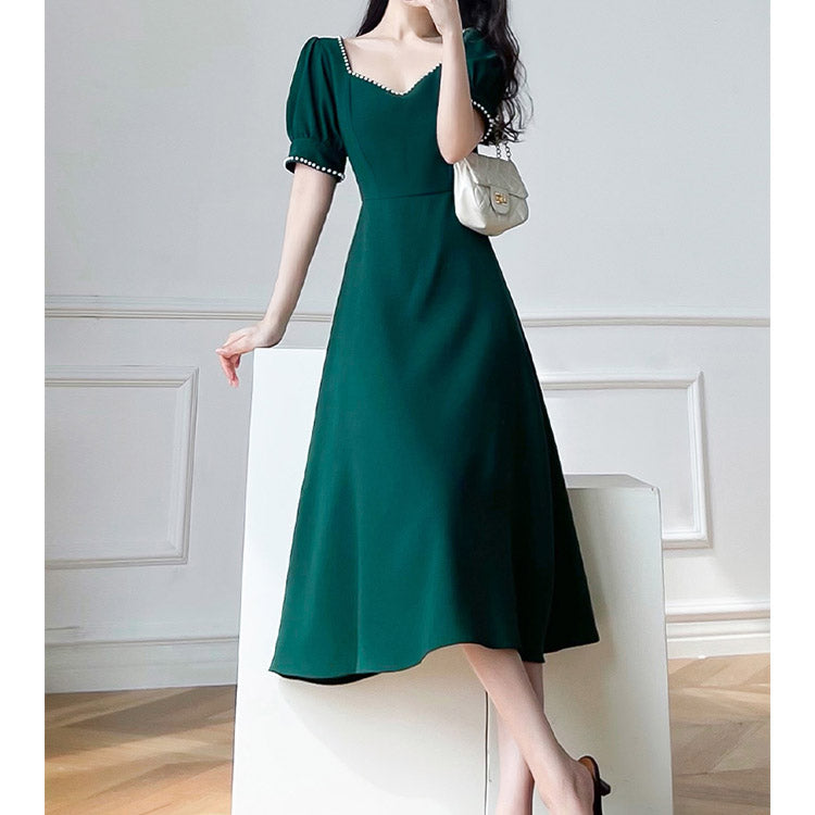 #7447 V-NECK VINTAGE DRESS