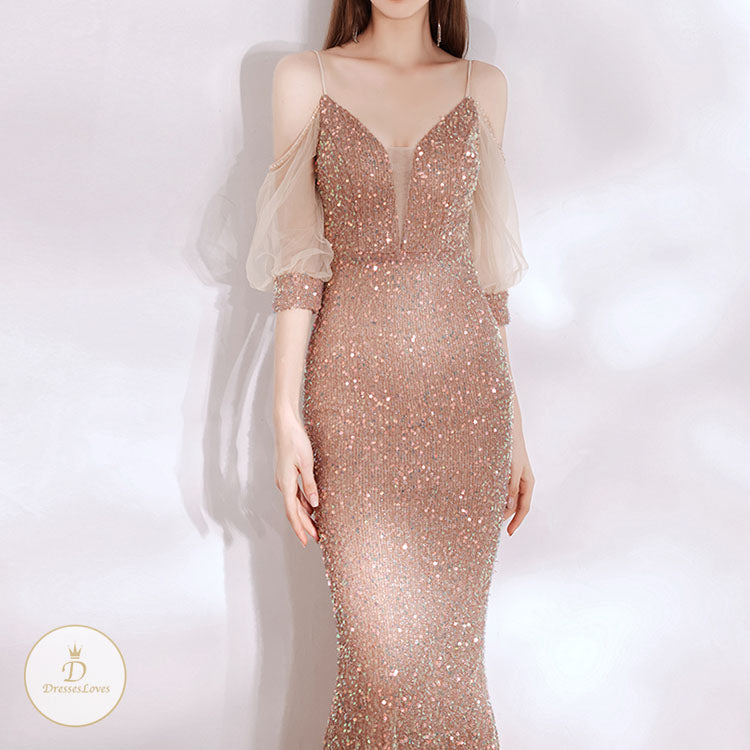 #7536 SEQUINS SLING EVENING DRESS