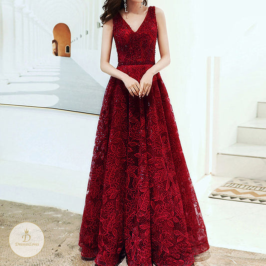 #7574 DEEP V-NECK EVENING DRESS