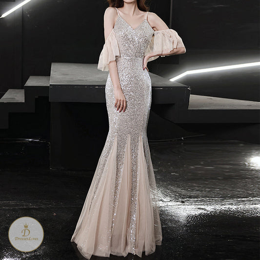 #7605 SLIP SEQUINS EVENING DRESS