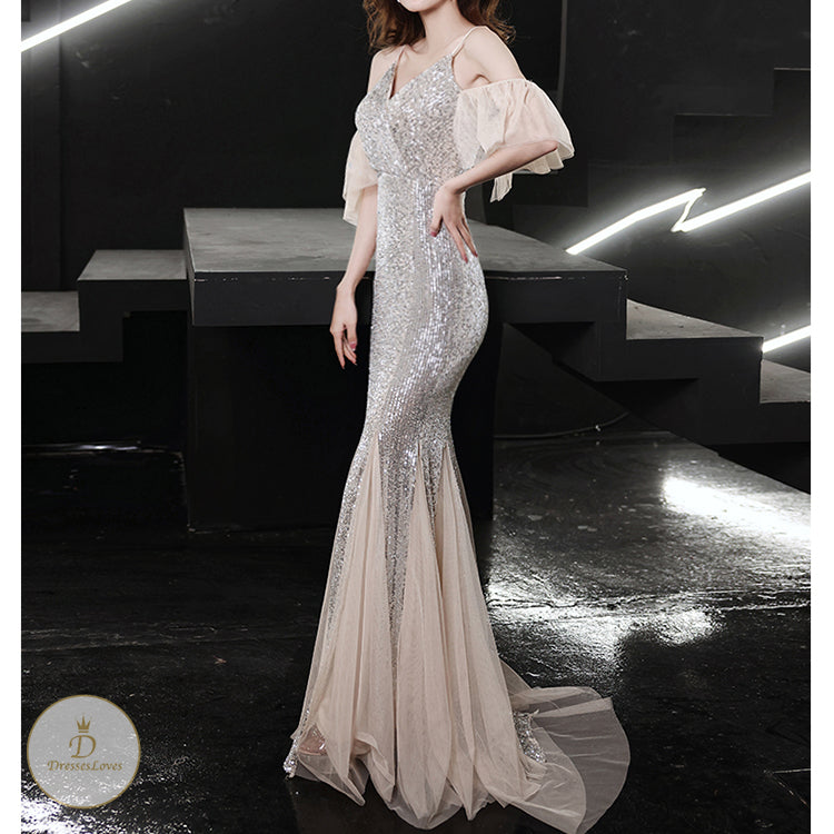 #7605 SLIP SEQUINS EVENING DRESS